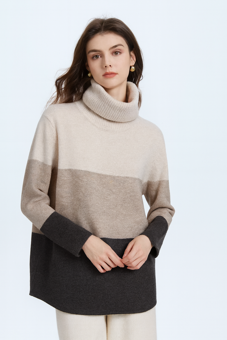 ROLL NECK CHUNKY KNIT JUMPER IN COLOUR BLOCK STRIPES