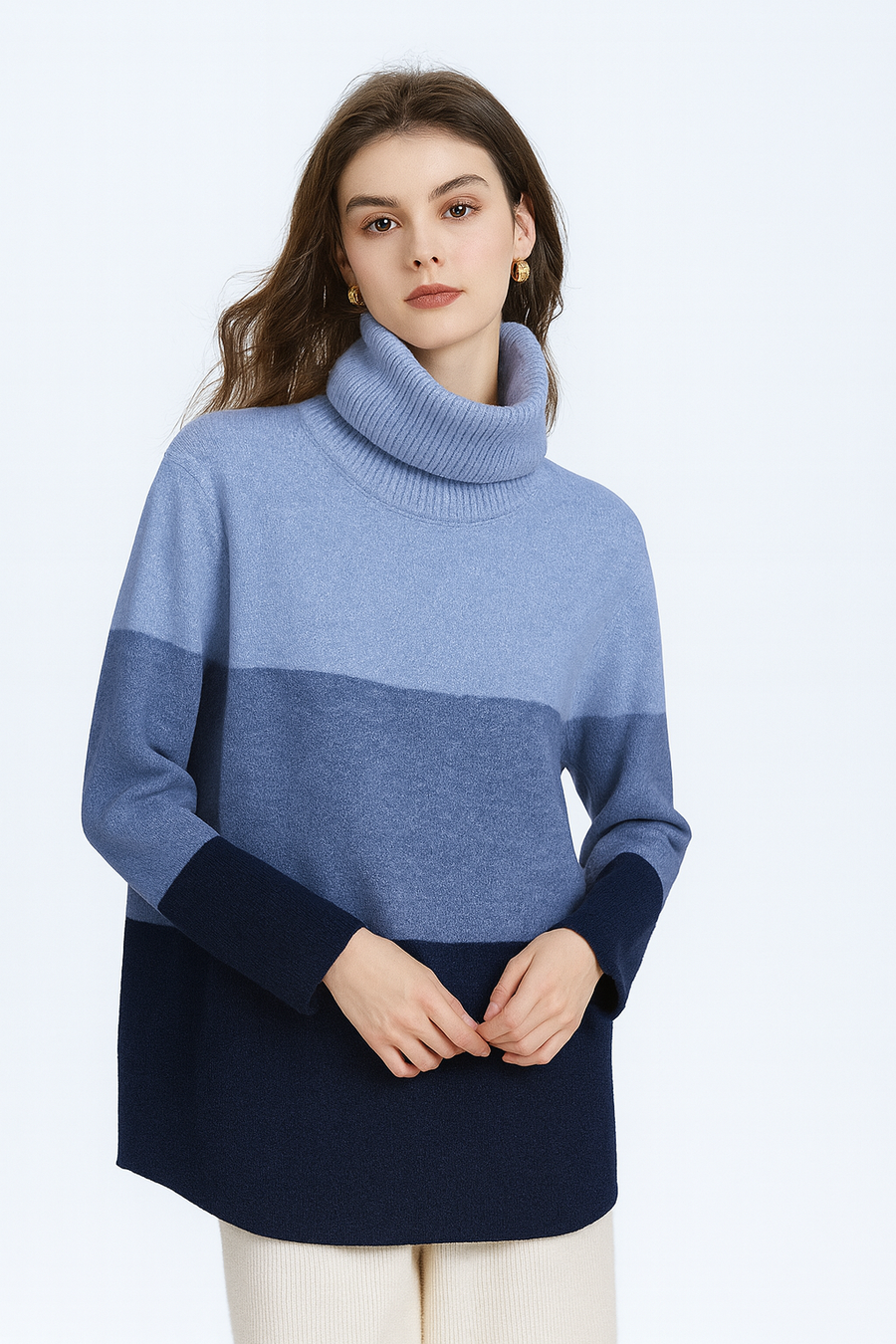 ROLL NECK CHUNKY KNIT JUMPER IN COLOUR BLOCK STRIPES
