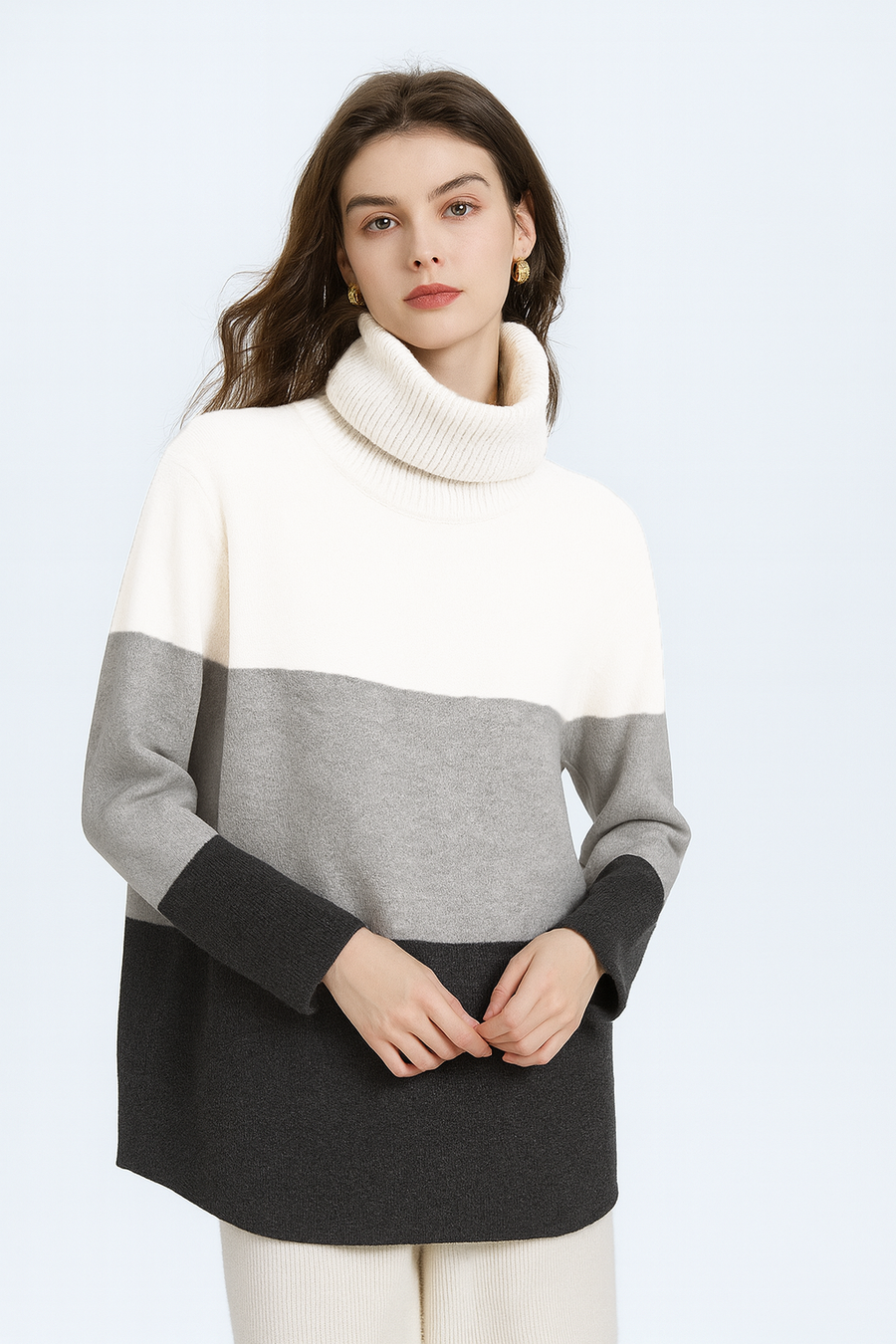 ROLL NECK CHUNKY KNIT JUMPER IN COLOUR BLOCK STRIPES