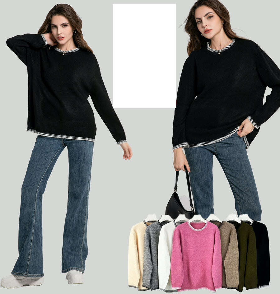 Wool Blend Chunky Soft Knit Jumper With Contrast Edging