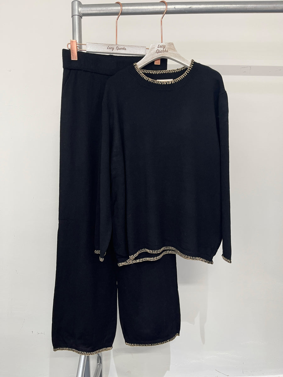 lurex edged soft knit jumper and wide leg trousers set