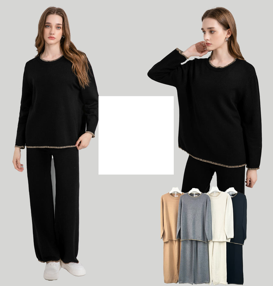 lurex edged soft knit jumper and wide leg trousers set