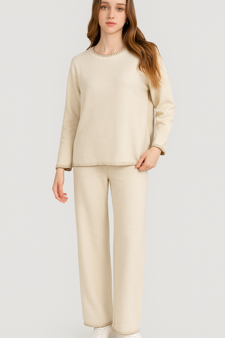 lurex edged soft knit jumper and wide leg trousers set