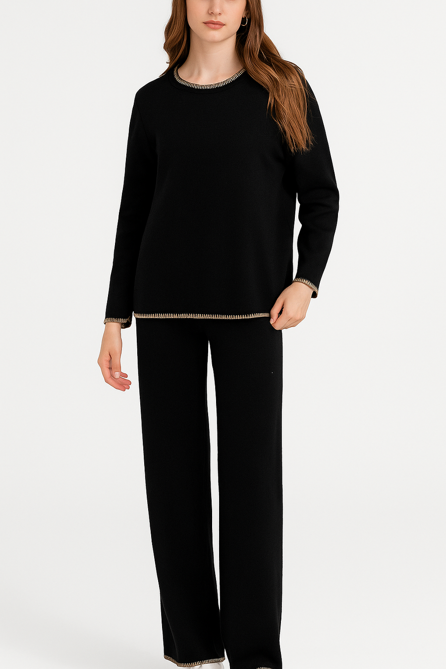 lurex edged soft knit jumper and wide leg trousers set