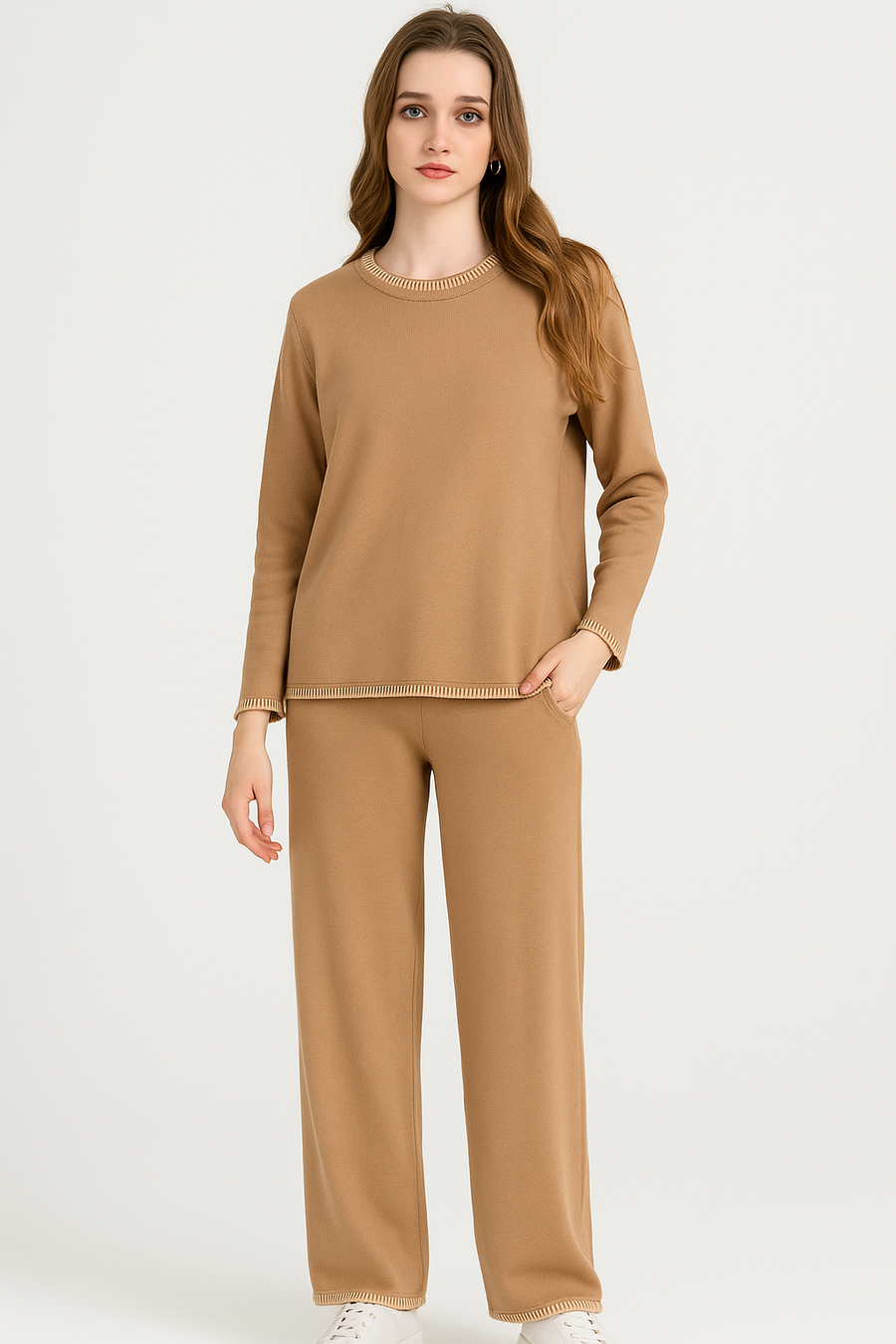 lurex edged soft knit jumper and wide leg trousers set