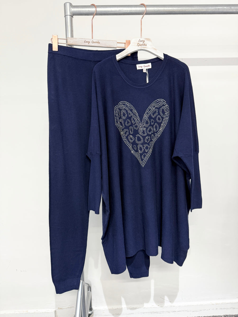 soft knit plus size jumper with crystals diamanté heart shaped design matched with leggings