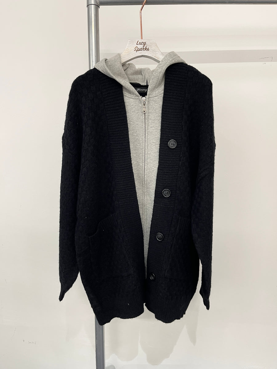 CHUNKY CABLE KNIT JACKET WITH ZIP UP FLEECED HOODIE ONE PIECE ITEM