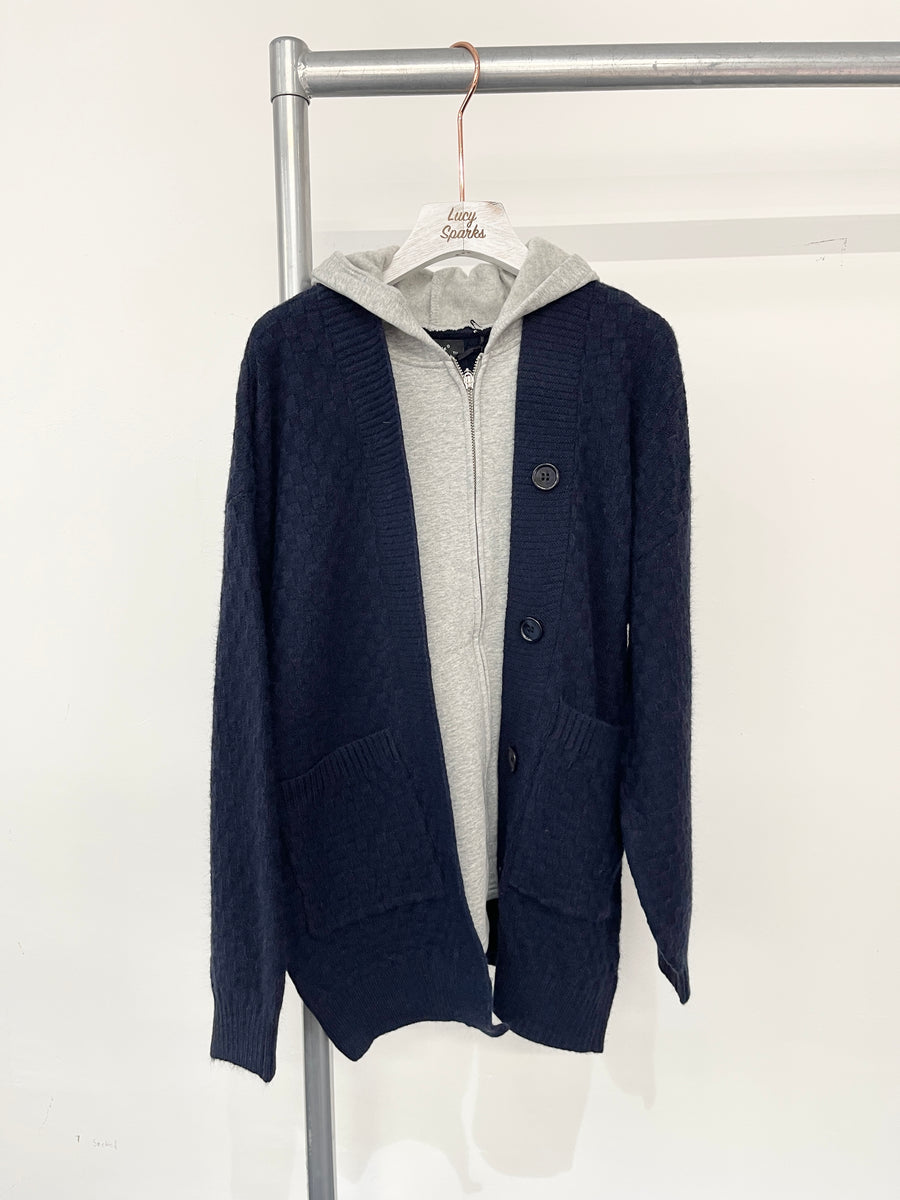 CHUNKY CABLE KNIT JACKET WITH ZIP UP FLEECED HOODIE ONE PIECE ITEM