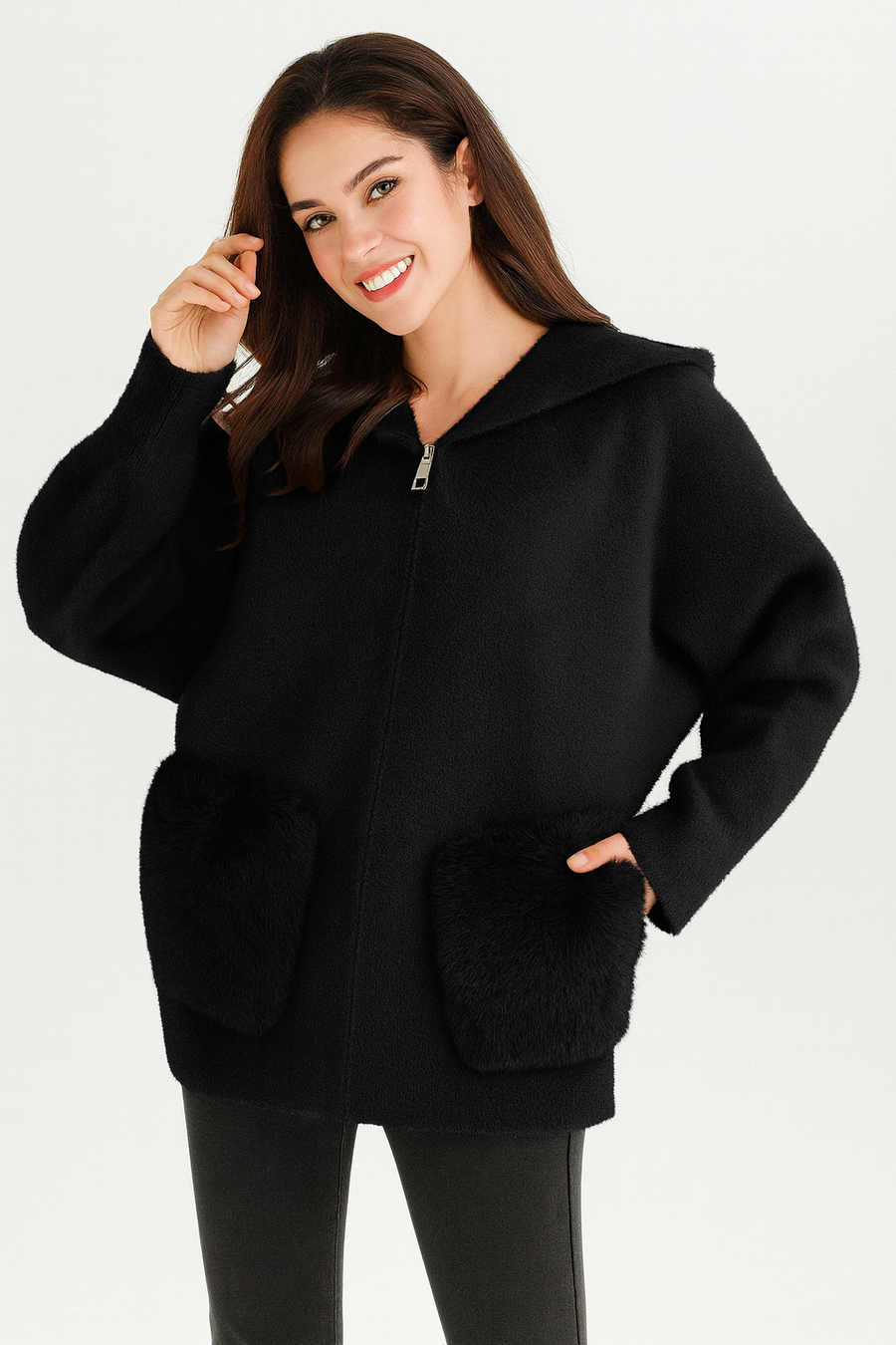 PREMIUM FLUFFY SUPER SOFT ZIP UP JACKET WITH HOOD