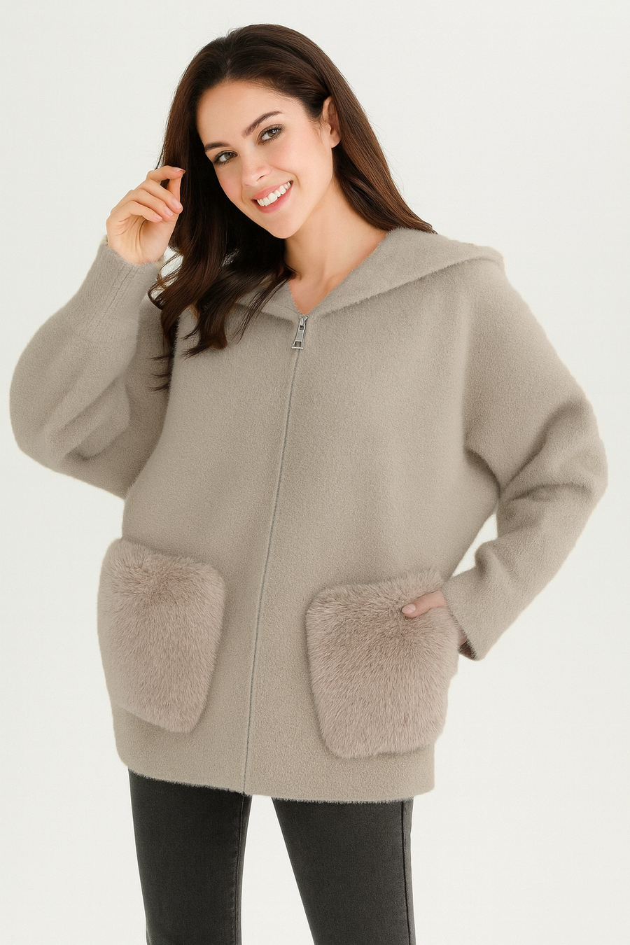 PREMIUM FLUFFY SUPER SOFT ZIP UP JACKET WITH HOOD