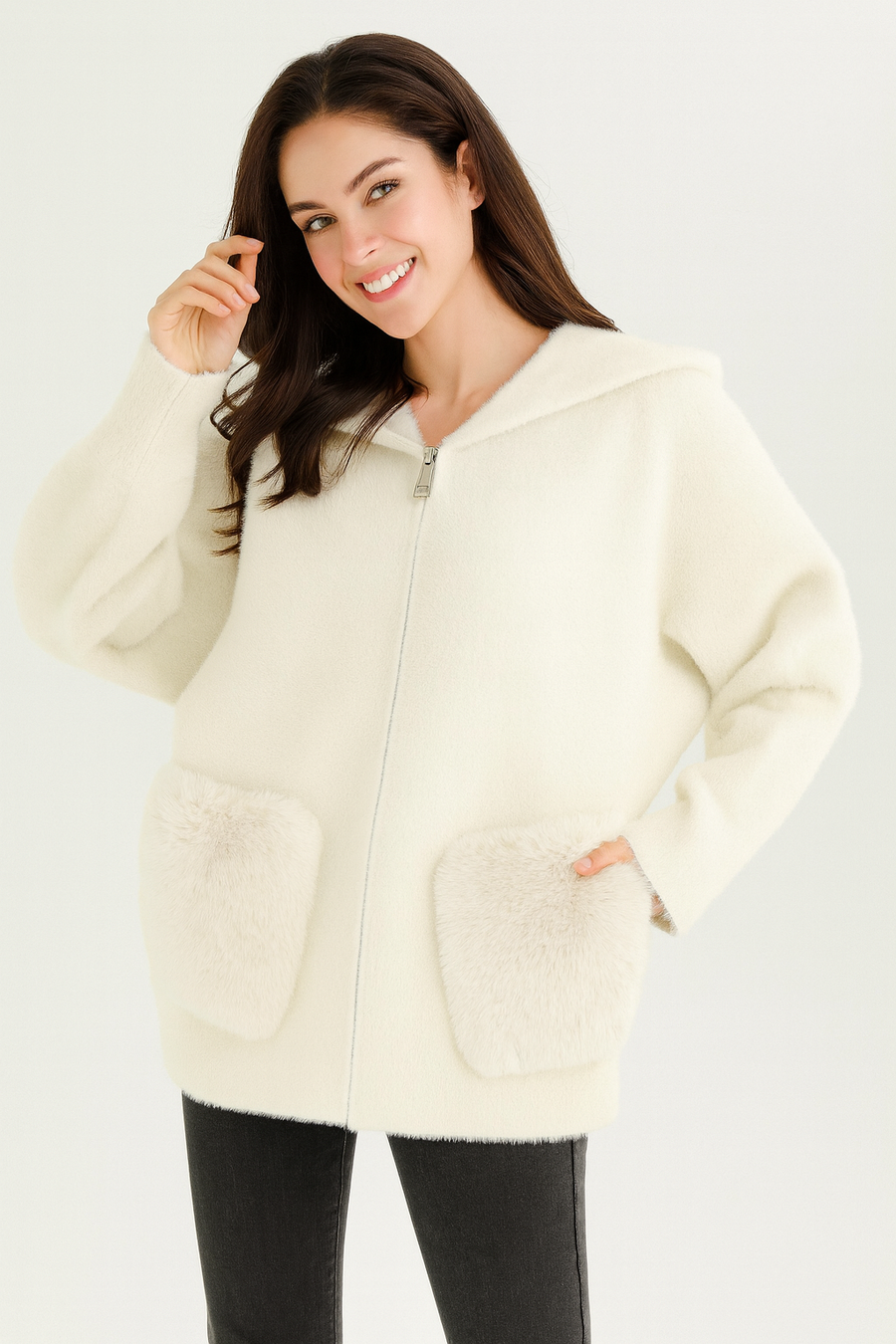 PREMIUM FLUFFY SUPER SOFT ZIP UP JACKET WITH HOOD