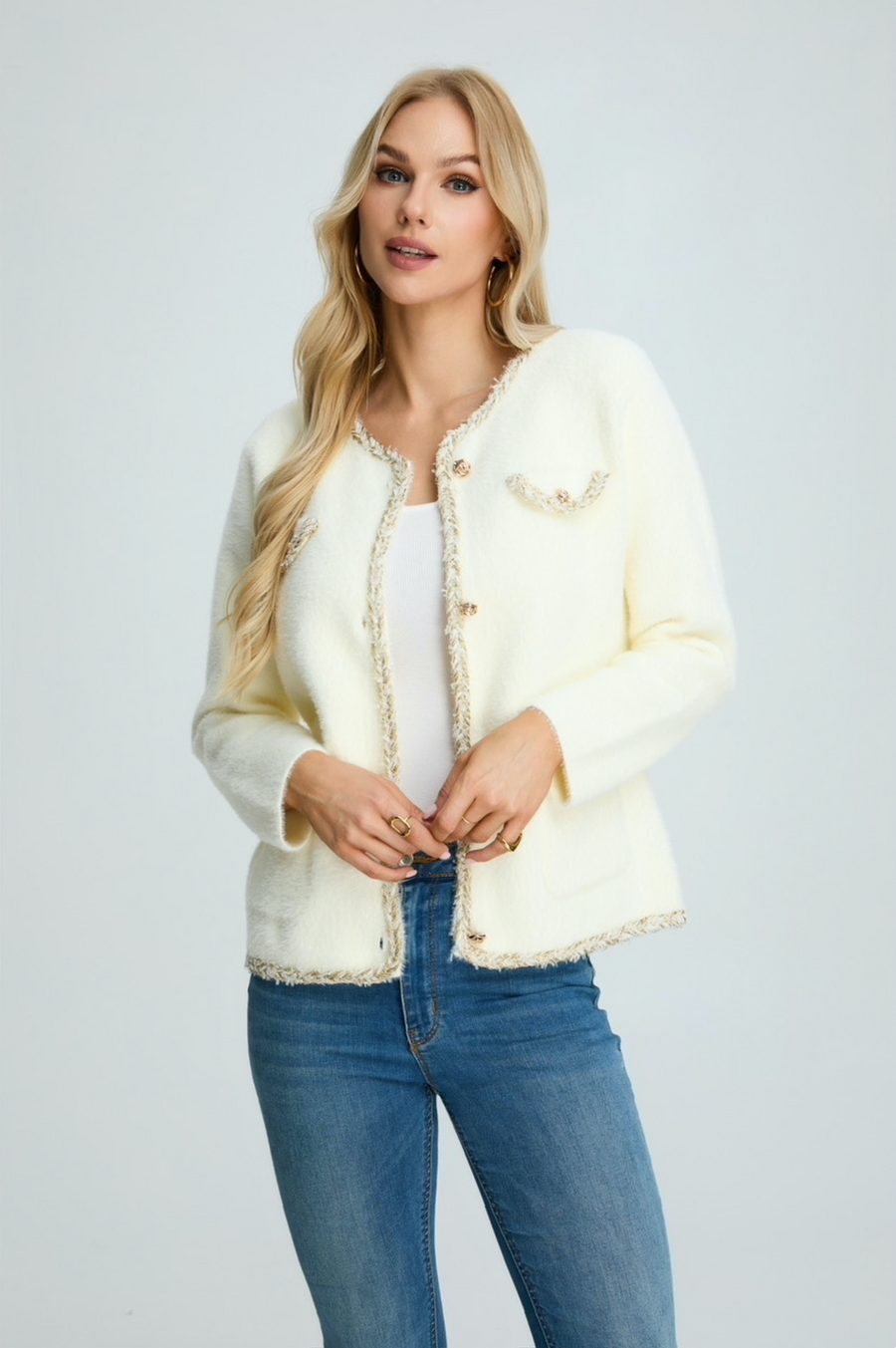 Soft Fluffy jacket With Braided Edging