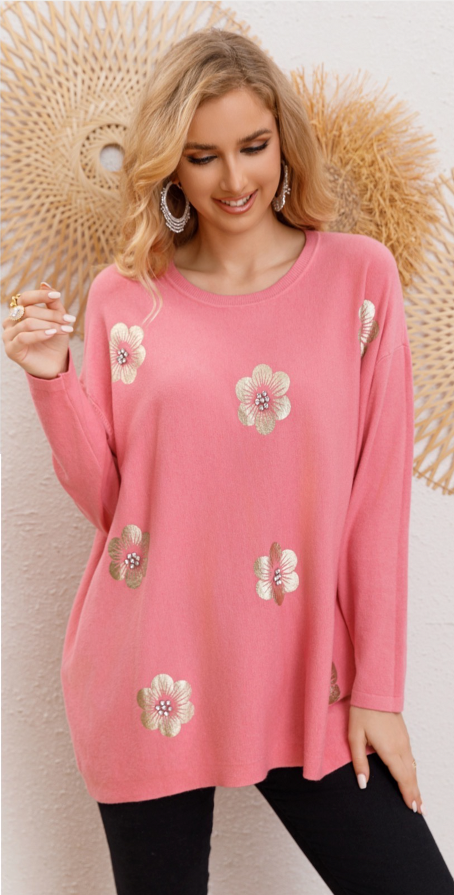 Plus Size Soft Knit Jumper With Diamond Embellished Front Print Floor Design