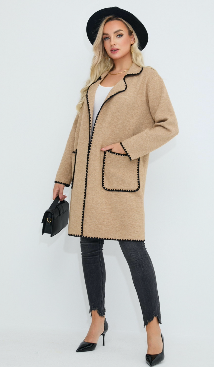 Heavy Premium Knit Coat with Pockets and Teeth Edging Design