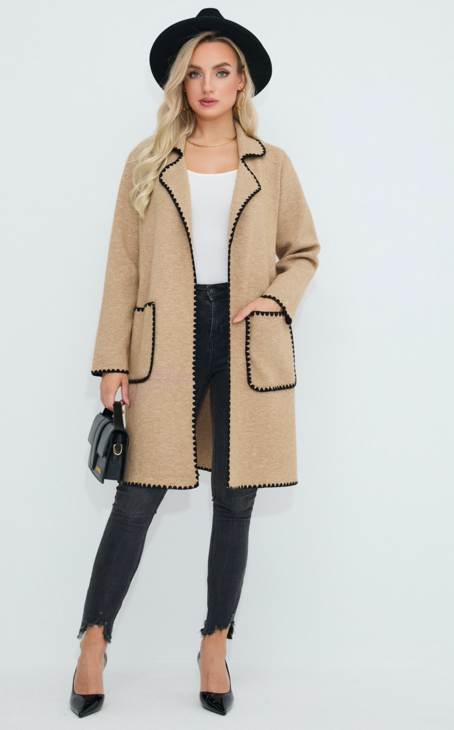 Heavy Premium Knit Coat with Pockets and Teeth Edging Design