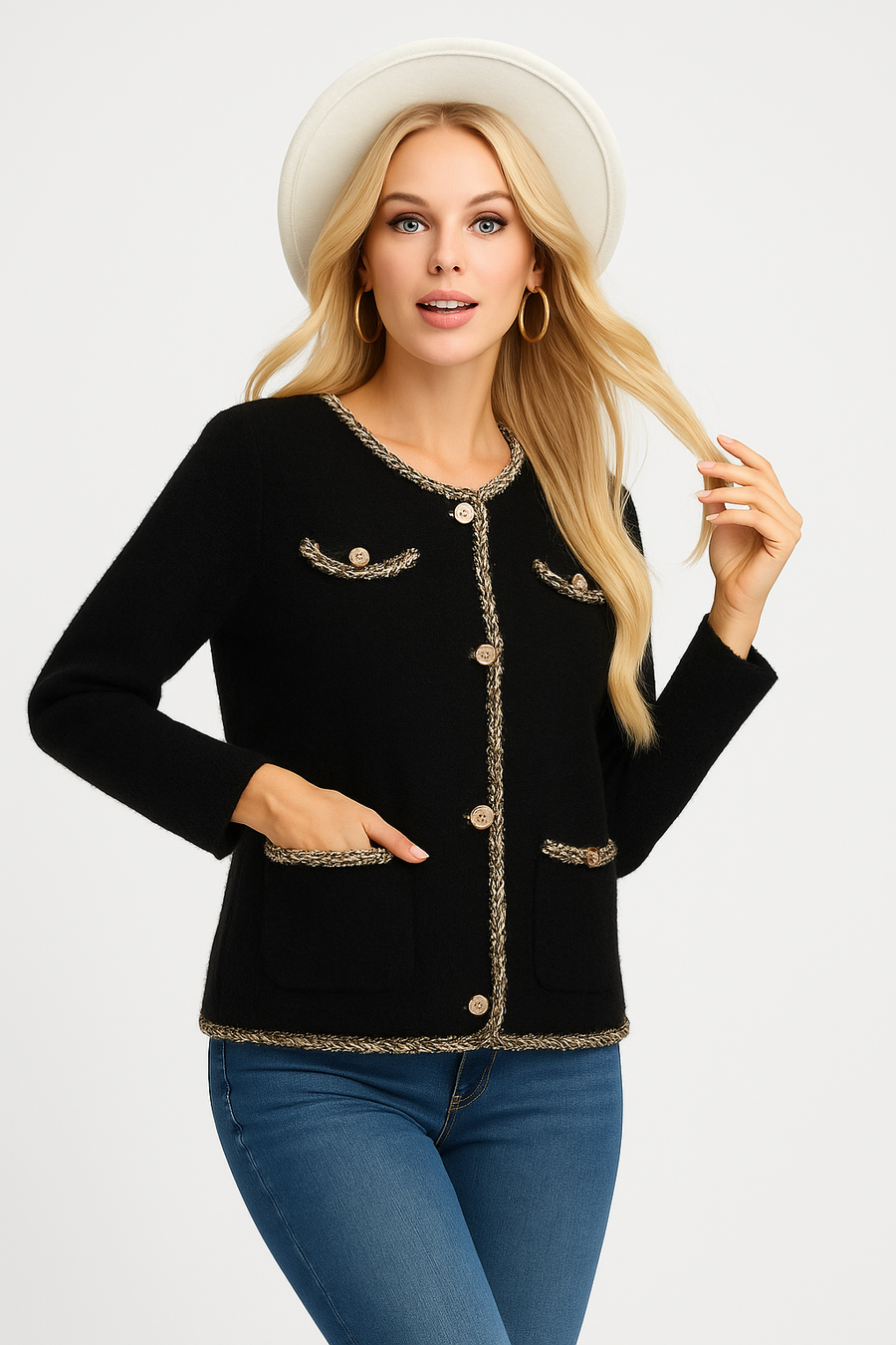 Soft Fluffy jacket With Braided Edging