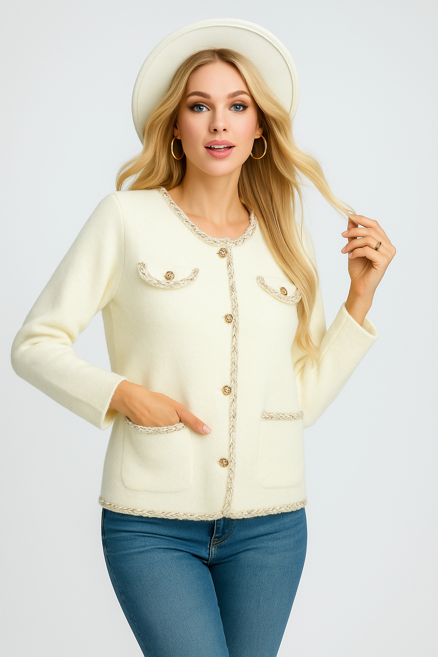Soft Fluffy jacket With Braided Edging