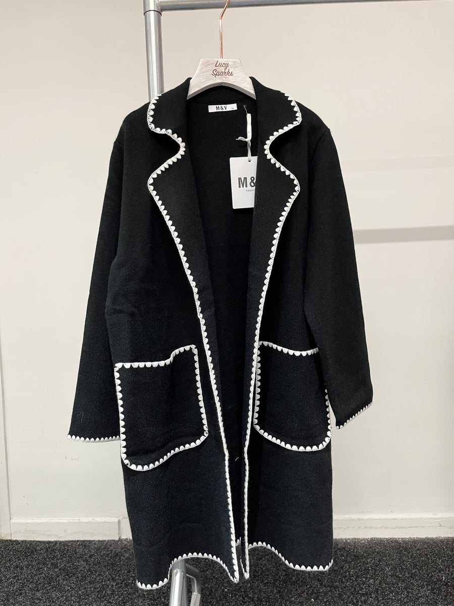 Heavy Premium Knit Coat with Pockets and Teeth Edging Design