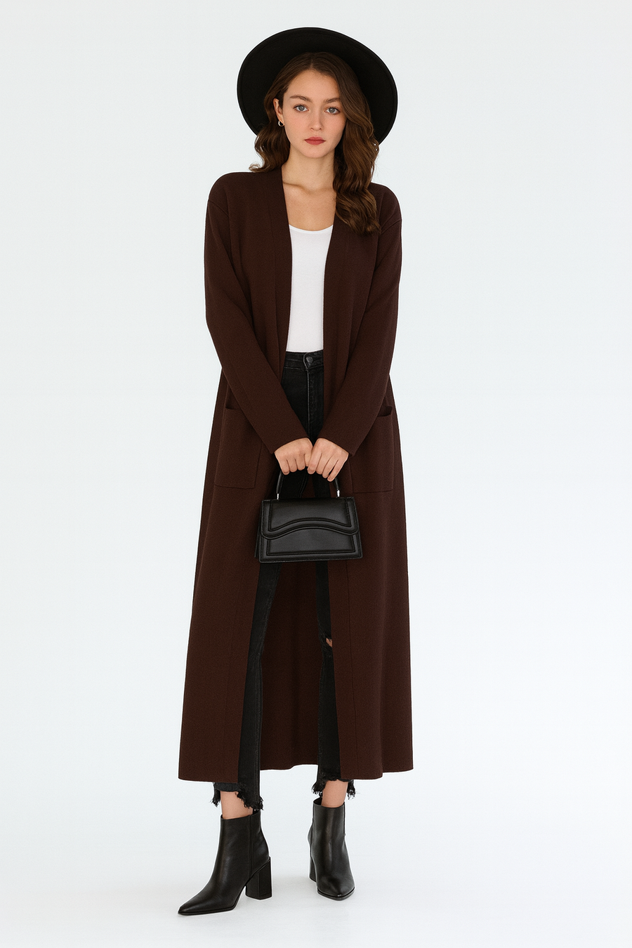 LONG SOFT KNIT CARDIGAN WITH POCKETS AND ZIP CLOSURE