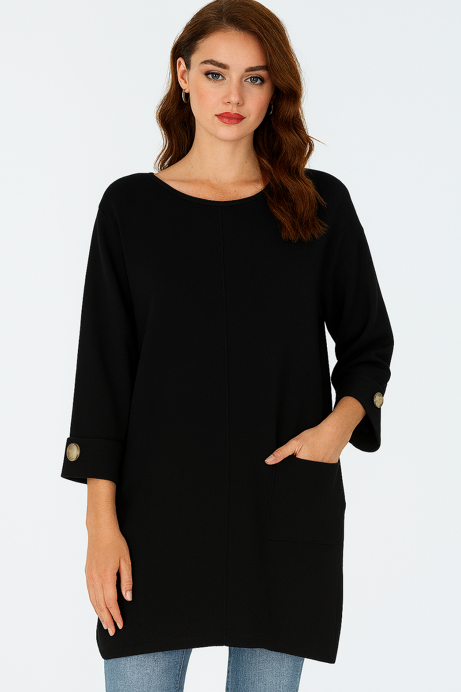 OVERSIZED SOFT KNIT JUMPER DRESS WITH DECORATIVE BUTTON AND POCKET