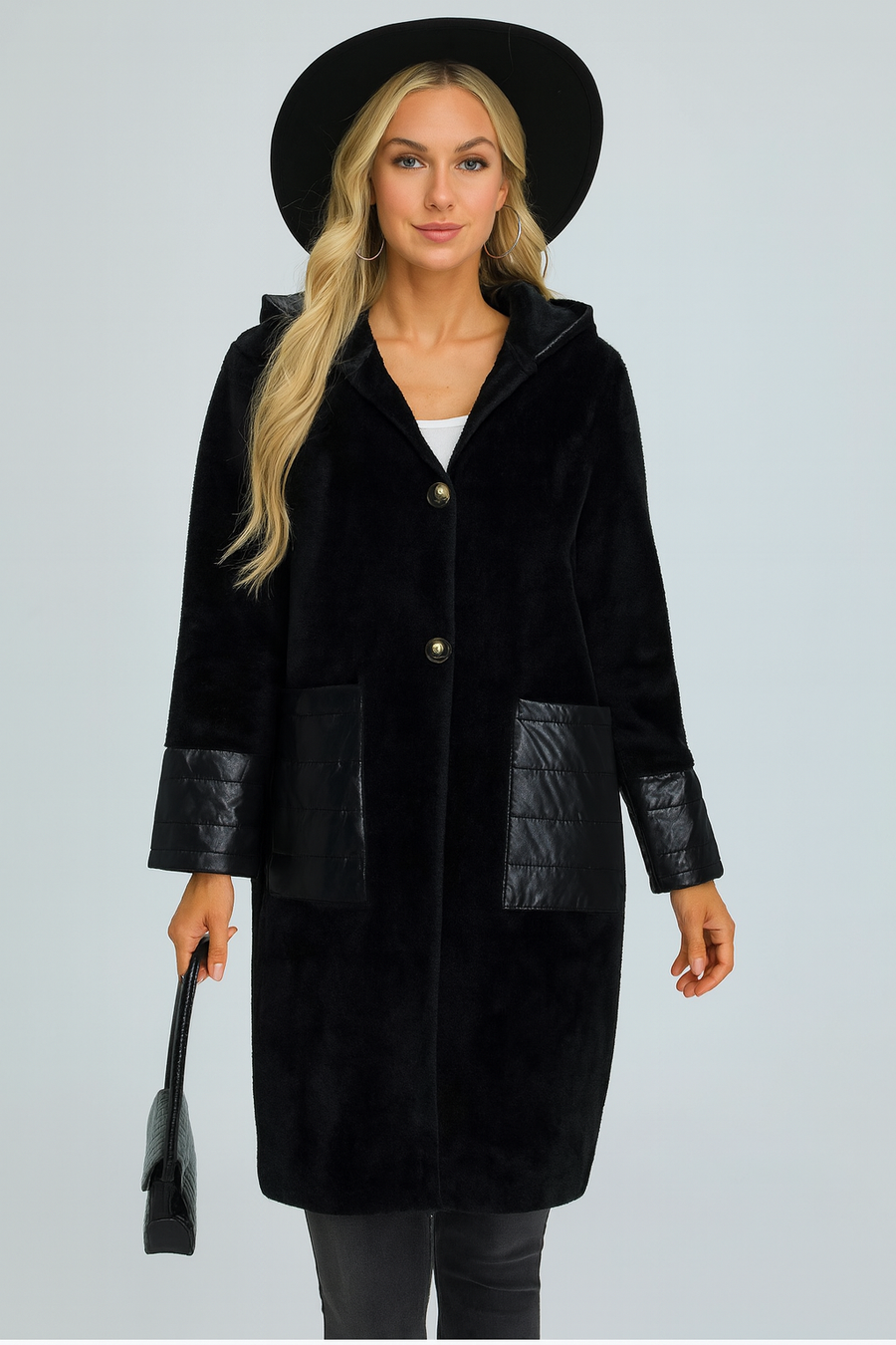 PREMIUM QUAITY FLUFFY COAT WITH QUILTED PANELS
