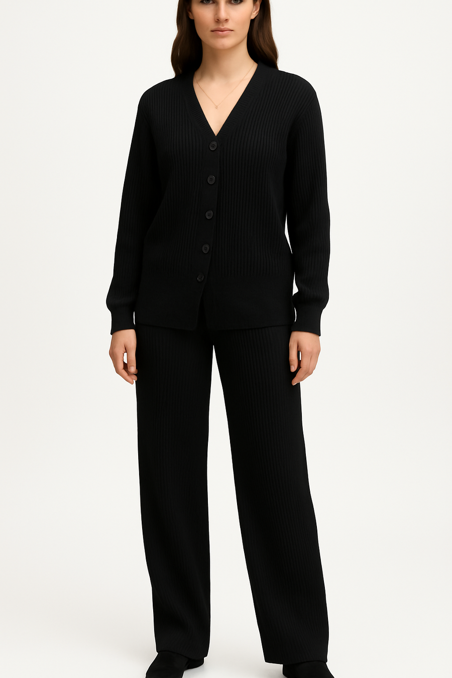 KNITTED BUTTON UP CARDIGAN MATCHED WITH MATCHING COLOUR PANTS