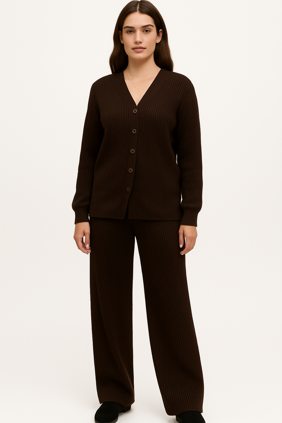 KNITTED BUTTON UP CARDIGAN MATCHED WITH MATCHING COLOUR PANTS