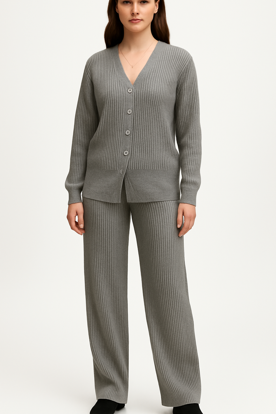 KNITTED BUTTON UP CARDIGAN MATCHED WITH MATCHING COLOUR PANTS