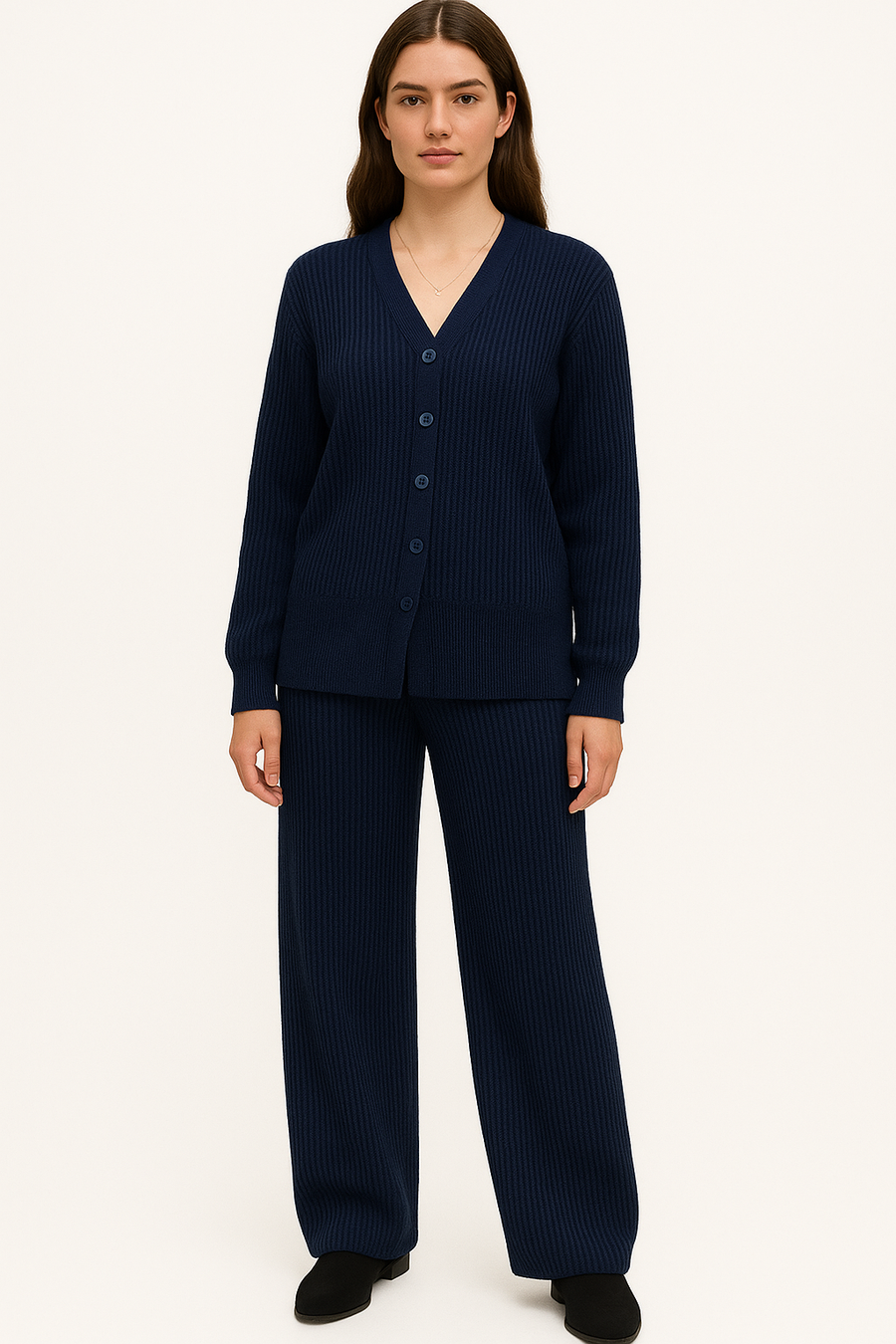 KNITTED BUTTON UP CARDIGAN MATCHED WITH MATCHING COLOUR PANTS