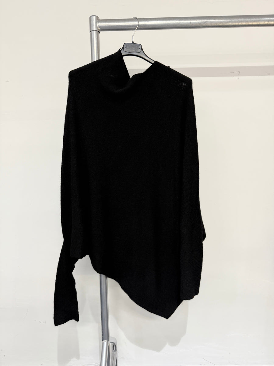 Seamless Asymmetric Cowl Neck Soft Knit Jumper With Fitted Sleeves. Made In Italy.