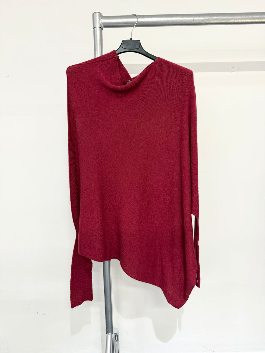 Seamless Asymmetric Cowl Neck Soft Knit Jumper With Fitted Sleeves. Made In Italy.