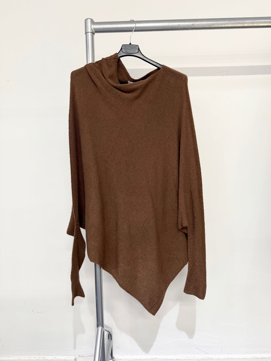 Seamless Asymmetric Cowl Neck Soft Knit Jumper With Fitted Sleeves. Made In Italy.