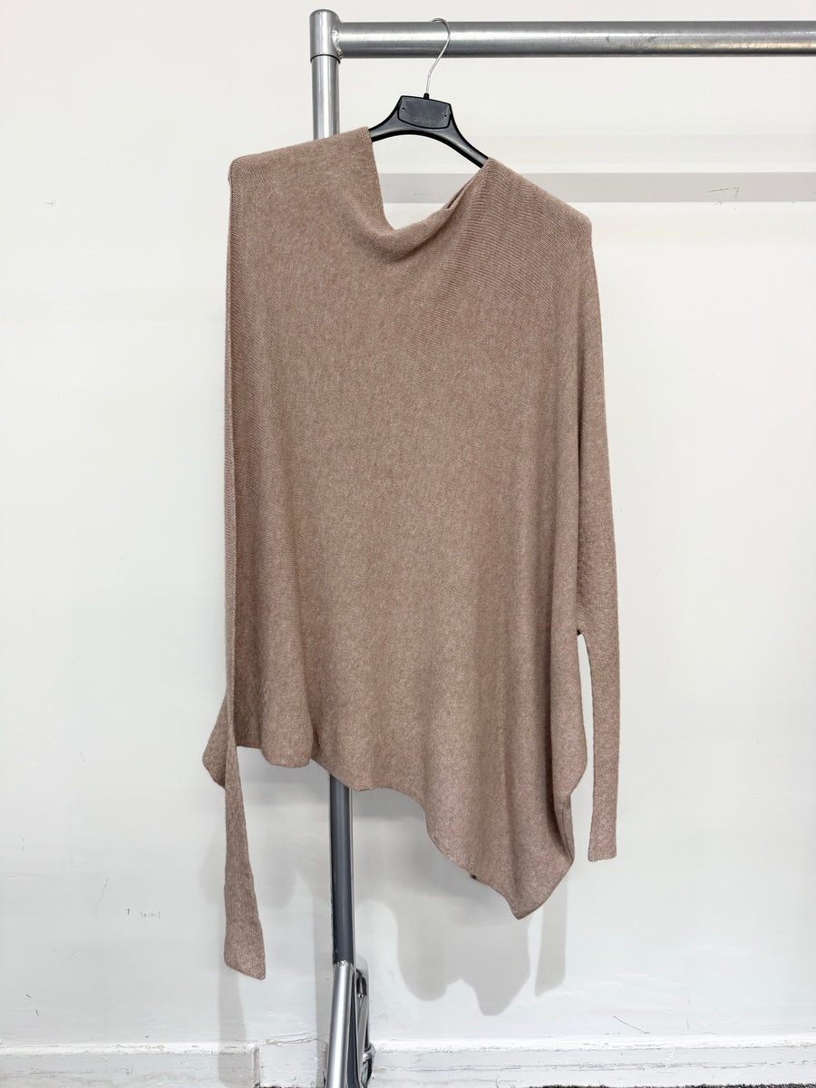 Seamless Asymmetric Cowl Neck Soft Knit Jumper With Fitted Sleeves. Made In Italy.