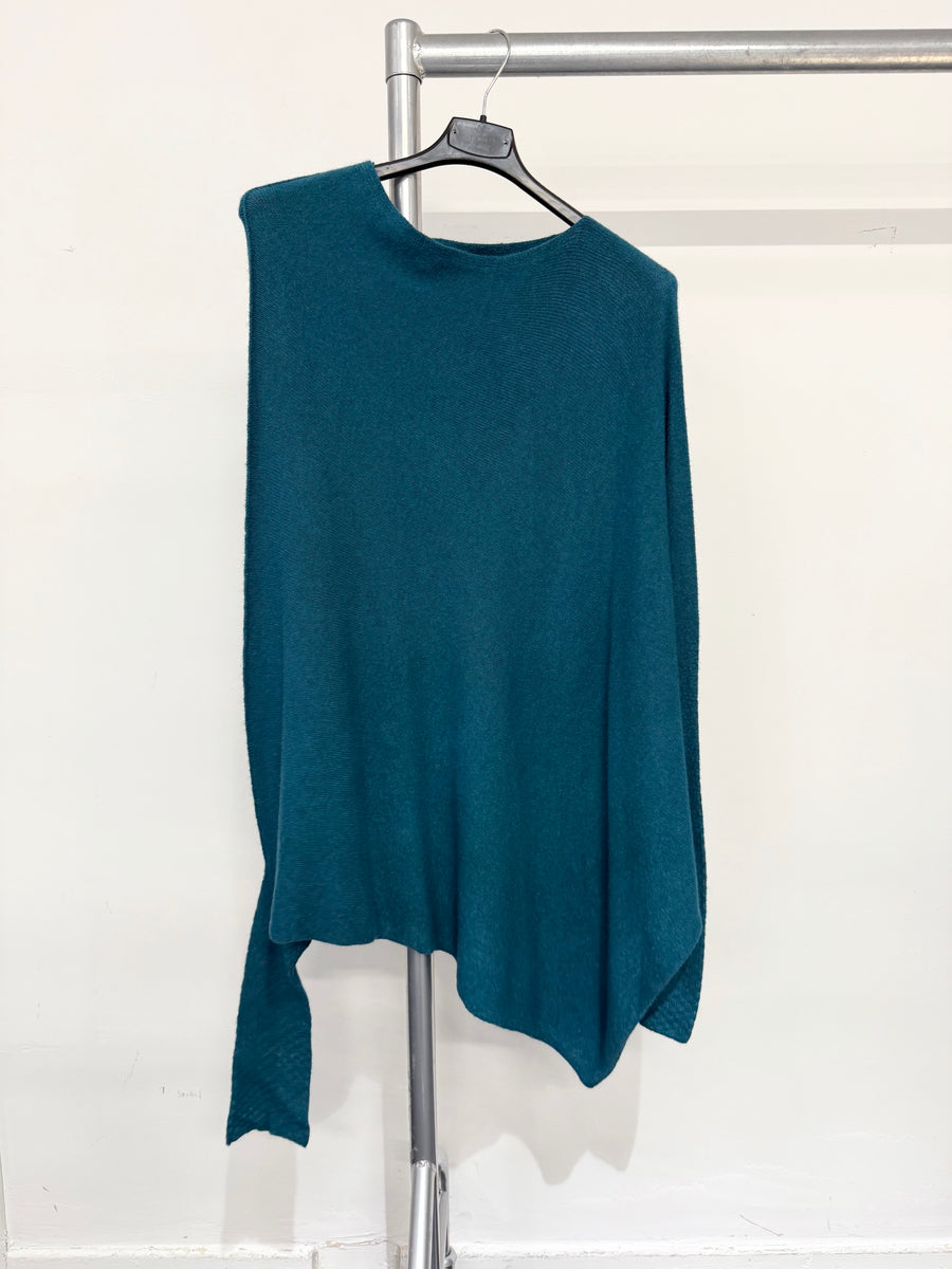 Seamless Asymmetric Cowl Neck Soft Knit Jumper With Fitted Sleeves. Made In Italy.