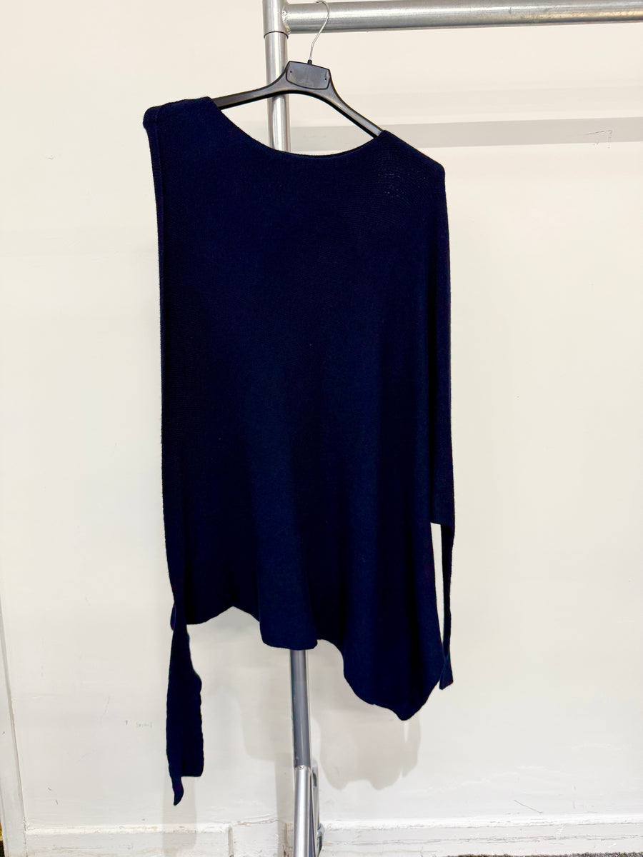 Seamless Asymmetric Cowl Neck Soft Knit Jumper With Fitted Sleeves. Made In Italy.