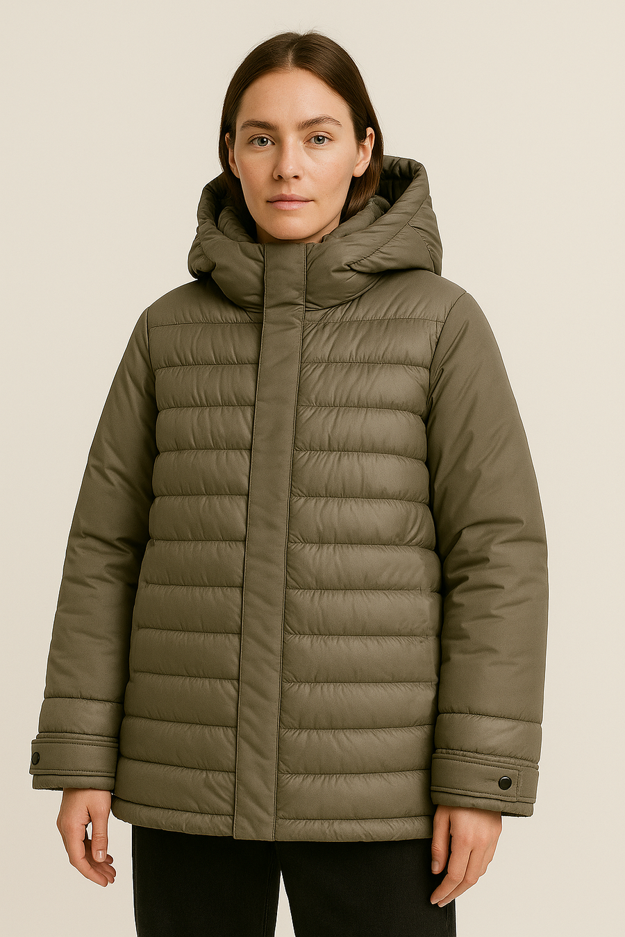 Water Resistant Hooded Puffer Jacket With Concealed Zipper Fastening And Invisible Zipper Pockets