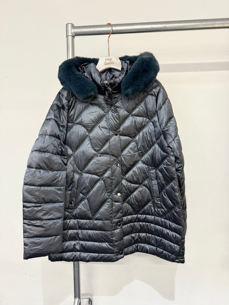 Padded Puffy Quilt Jacket With Soft Faux Fur On Hood, Zip And Button Fastening And Side Pockets