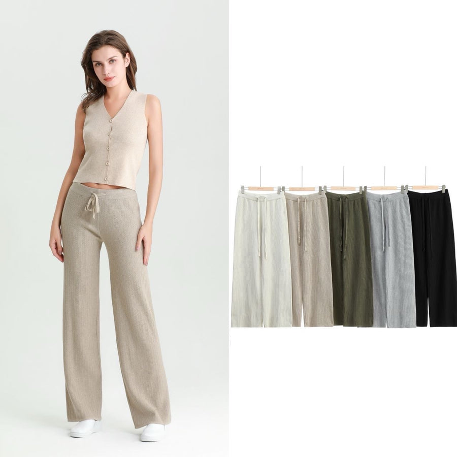 Premium Quality Dash Knitting Design Wide Leg Trousers With Drawstrings And Elasticated waist