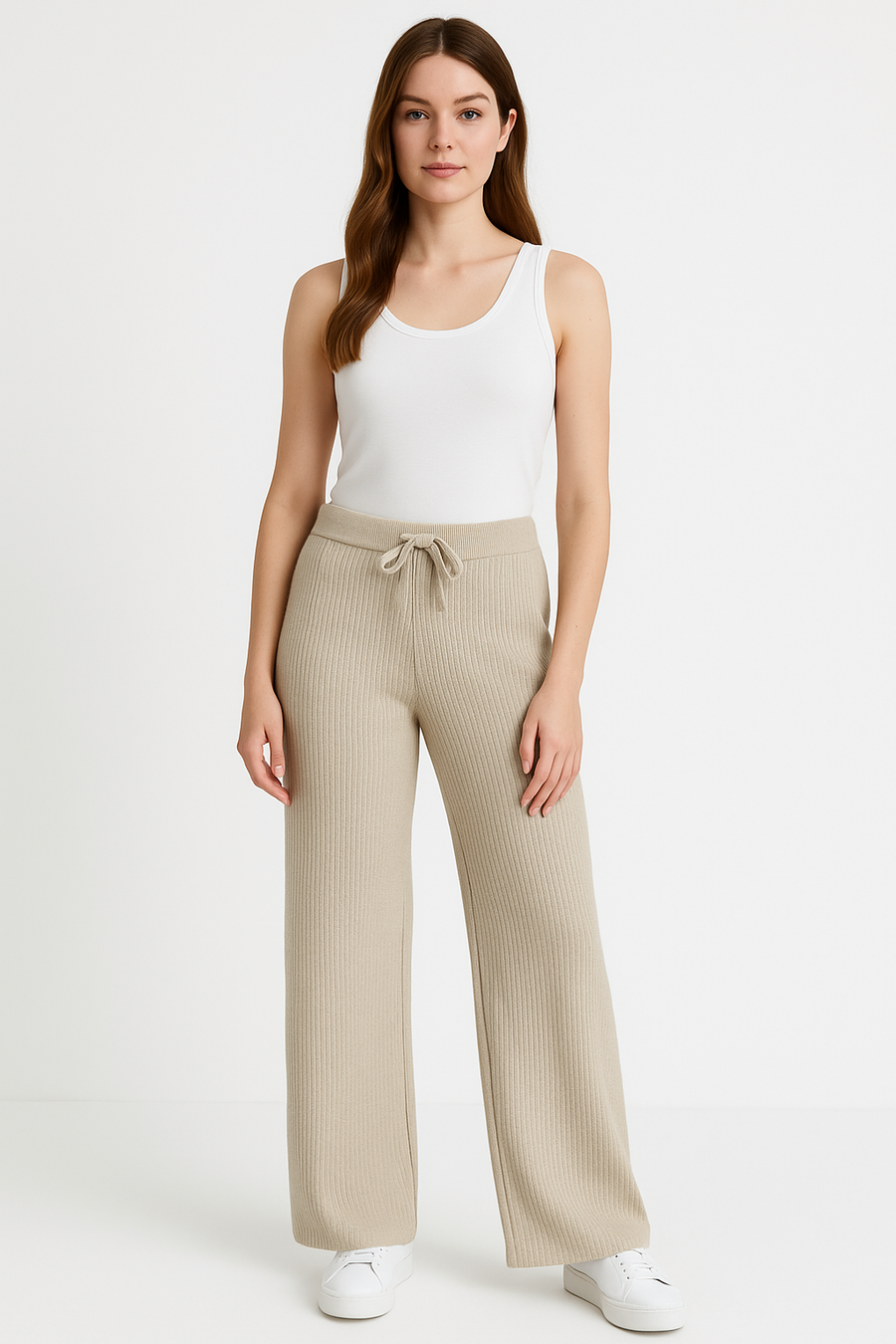 Premium Quality Dash Knitting Design Wide Leg Trousers With Drawstrings And Elasticated waist