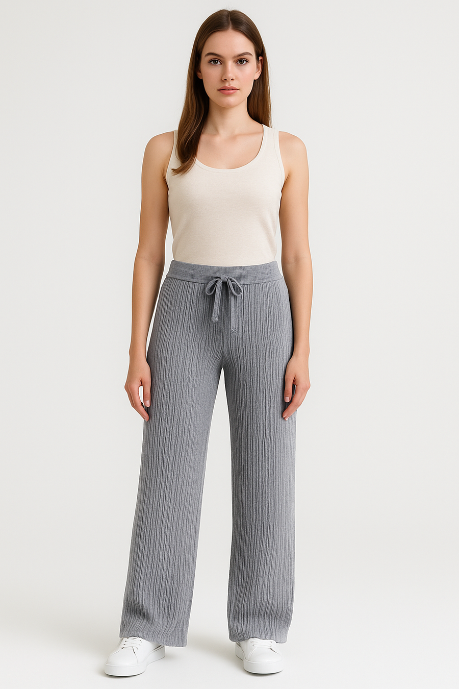 Premium Quality Dash Knitting Design Wide Leg Trousers With Drawstrings And Elasticated waist