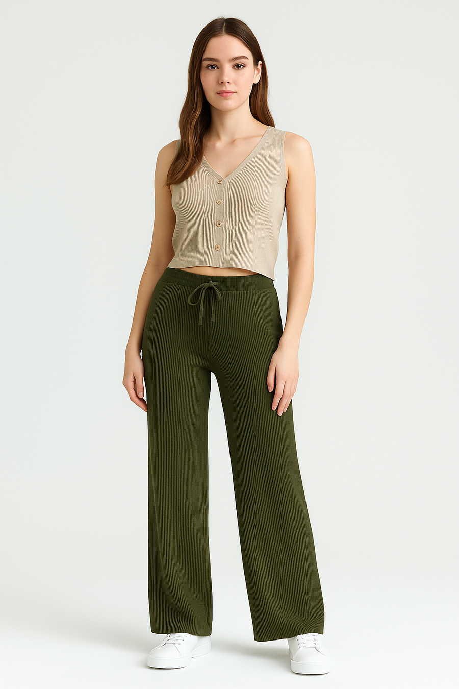 Premium Quality Dash Knitting Design Wide Leg Trousers With Drawstrings And Elasticated waist