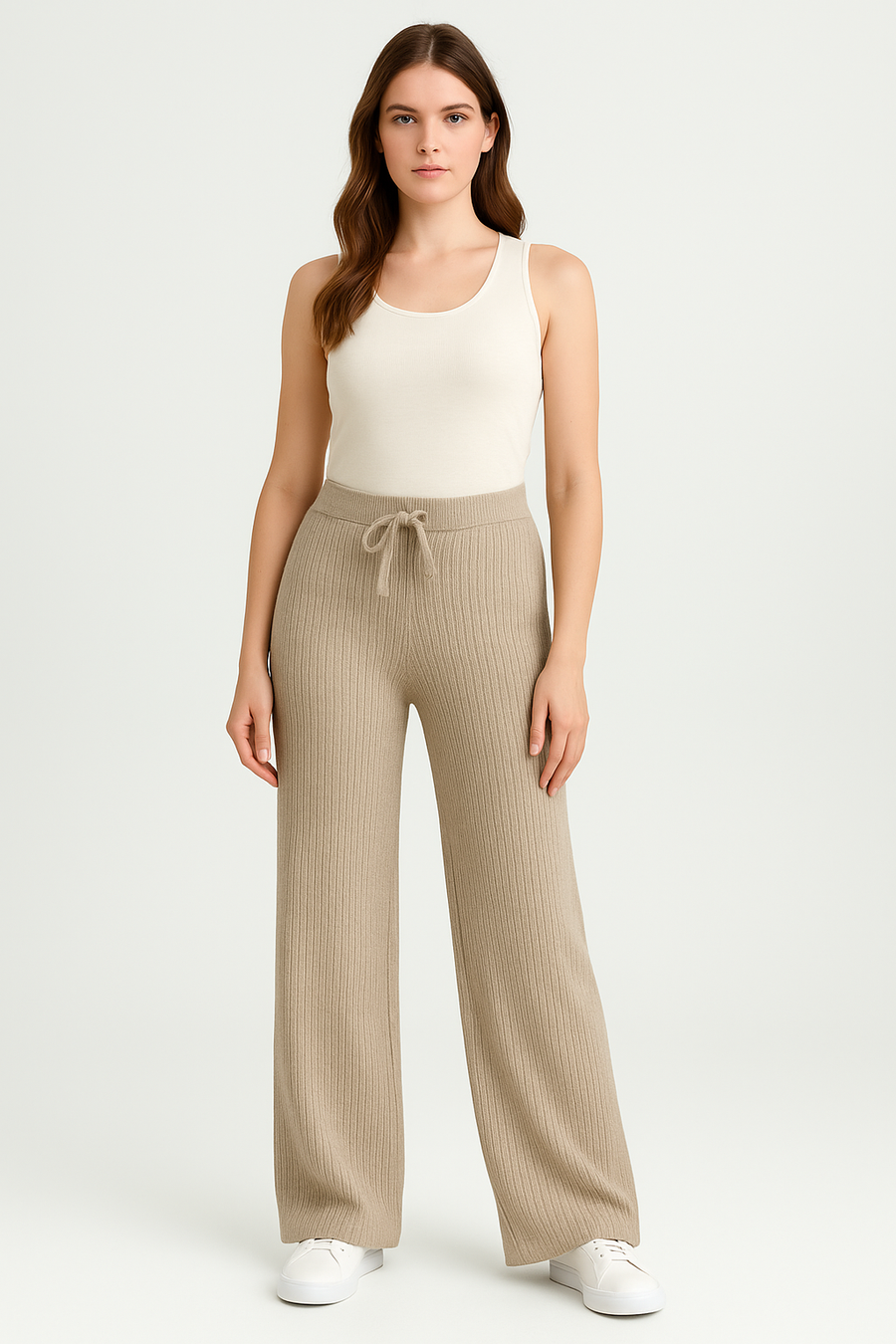 Premium Quality Dash Knitting Design Wide Leg Trousers With Drawstrings And Elasticated waist