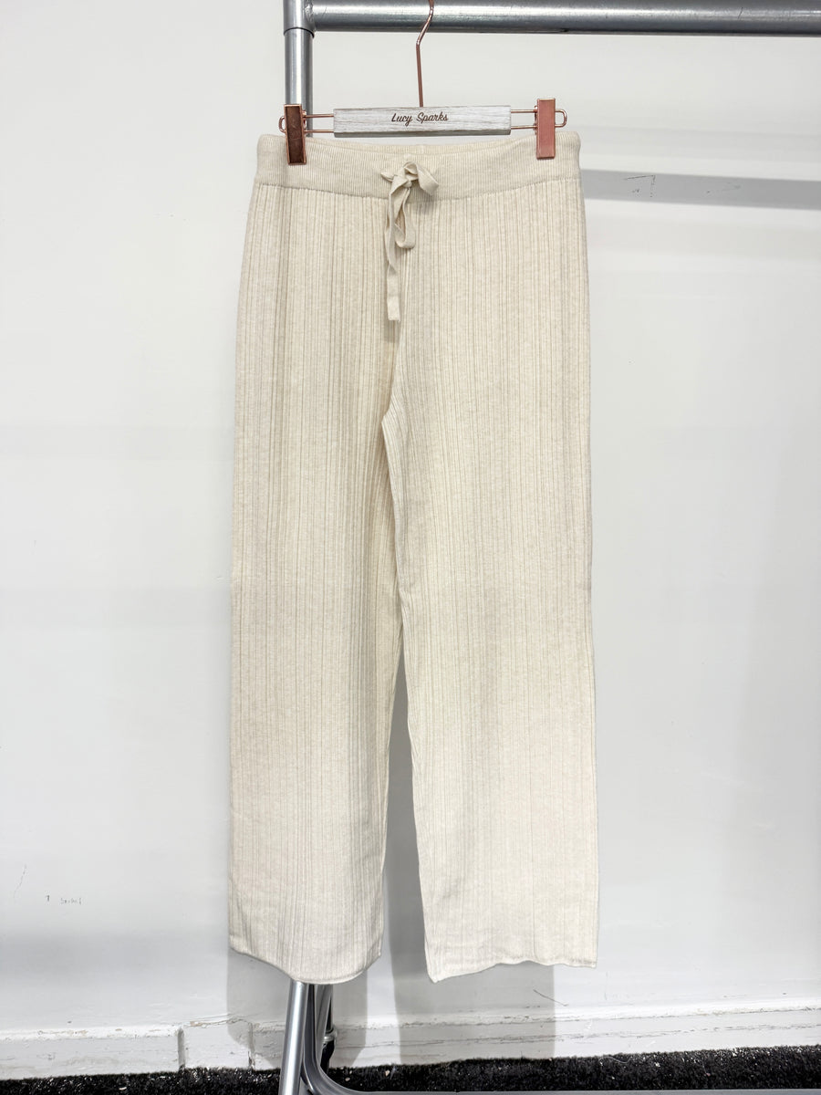 Premium Quality Striped Knit Wide Leg Trousers With Drawstrings And Elasticated Waistband