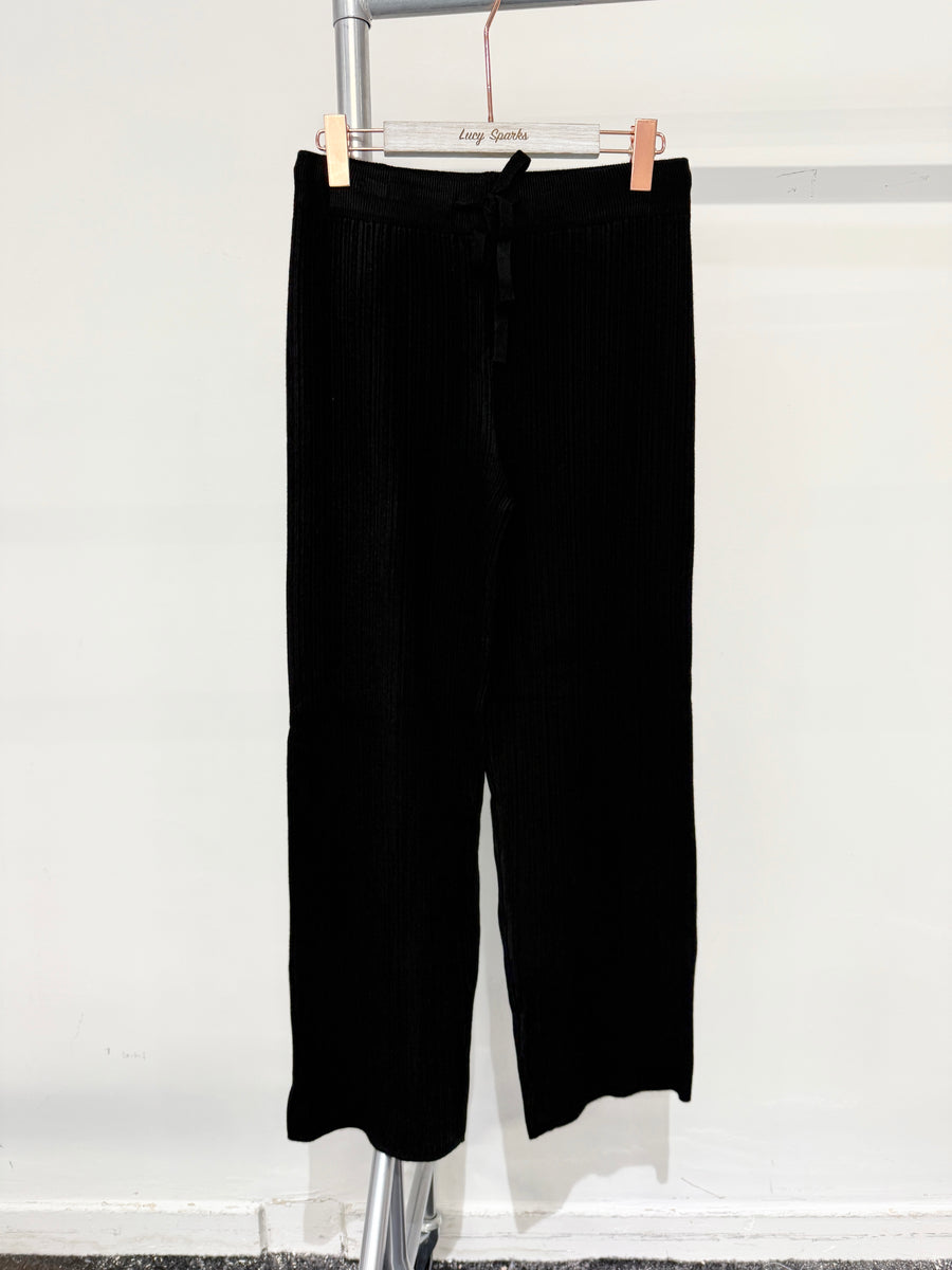 Premium Quality Striped Knit Wide Leg Trousers With Drawstrings And Elasticated Waistband