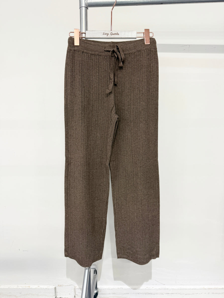 Premium Quality Striped Knit Wide Leg Trousers With Drawstrings And Elasticated Waistband