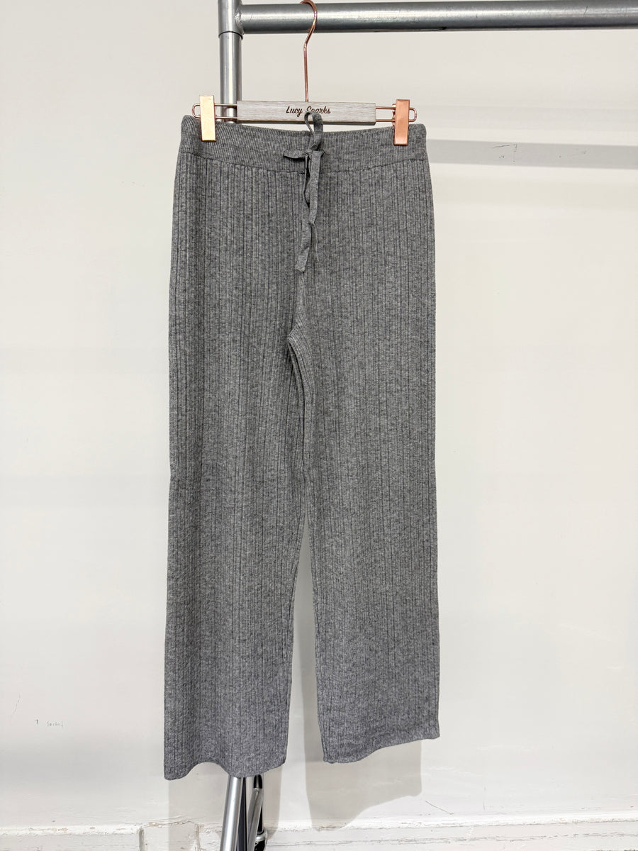 Premium Quality Striped Knit Wide Leg Trousers With Drawstrings And Elasticated Waistband