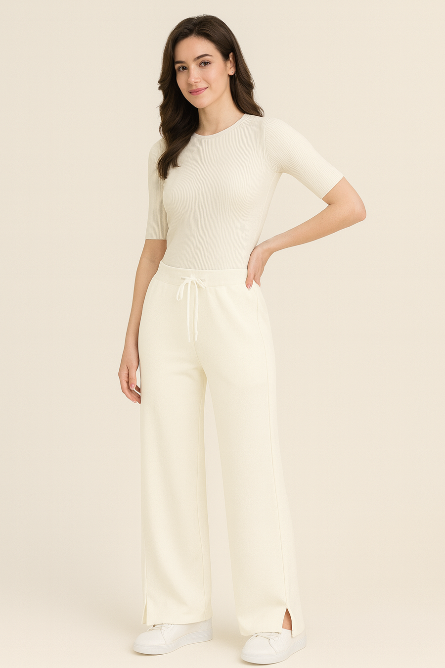 LUXURY KNIT PANTS WITH DRAWSTRINGS AND HEM SPLIT