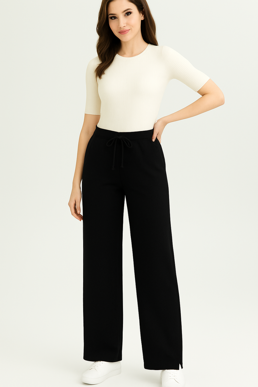 LUXURY KNIT PANTS WITH DRAWSTRINGS AND HEM SPLIT