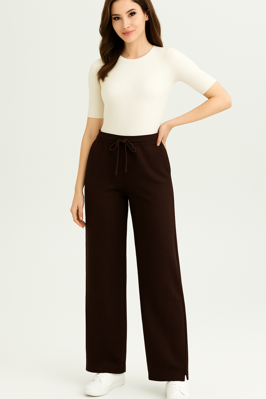 LUXURY KNIT PANTS WITH DRAWSTRINGS AND HEM SPLIT