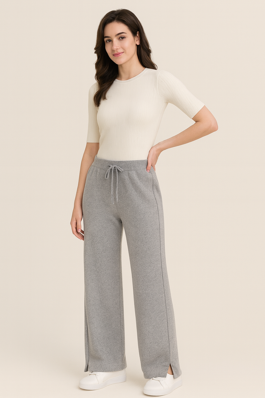 LUXURY KNIT PANTS WITH DRAWSTRINGS AND HEM SPLIT